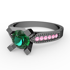 Edina Tektaş Yüzük - Yeşil kuvars ve pembe kuvars 925 ayar siyah rodyum kaplama gümüş yüzük #1nc3vcb