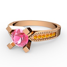 Pembe kuvars ve sitrin 925 ayar rose altın kaplama gümüş yüzük