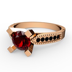 Garnet ve siyah zirkon 14 ayar rose altın yüzük