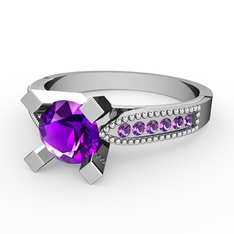 Ametist 14 ayar beyaz altın yüzük