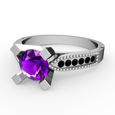 Edina Tektaş Yüzük - Ametist ve siyah zirkon 8 ayar beyaz altın yüzük #1oueswi