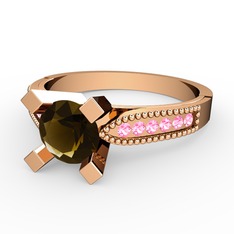 Dumanlı kuvars ve pembe kuvars 18 ayar rose altın yüzük
