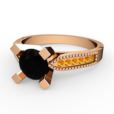 Siyah zirkon ve sitrin 18 ayar rose altın yüzük