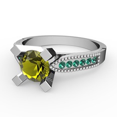 Peridot ve yeşil kuvars 18 ayar beyaz altın yüzük