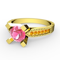 Edina Tektaş Yüzük - Pembe kuvars ve sitrin 18 ayar altın yüzük #1q657xc