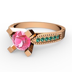 Edina Tektaş Yüzük - Pembe kuvars ve yeşil kuvars 14 ayar rose altın yüzük #1qok8j