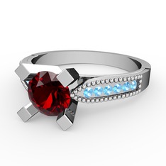 Garnet ve akuamarin 8 ayar beyaz altın yüzük