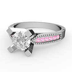 Edina Tektaş Yüzük - Pırlanta ve pembe kuvars 14 ayar beyaz altın yüzük (0.66 karat) #1qspz4g