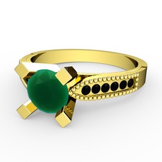 Edina Tektaş Yüzük - Kök zümrüt ve siyah zirkon 8 ayar altın yüzük #1r11lta