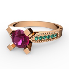 Rodolit garnet ve yeşil kuvars 14 ayar rose altın yüzük