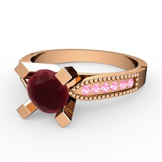 Edina Tektaş Yüzük - Kök yakut ve pembe kuvars 925 ayar rose altın kaplama gümüş yüzük #1u53ujo