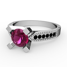 Rodolit garnet ve siyah zirkon 14 ayar beyaz altın yüzük