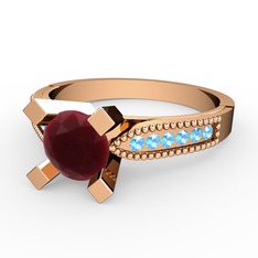 Edina Tektaş Yüzük - Kök yakut ve akuamarin 18 ayar rose altın yüzük #1ul0fxv