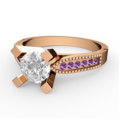 Edina Tektaş Yüzük - Swarovski ve ametist 8 ayar rose altın yüzük #1vuqsge