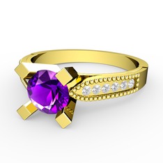 Edina Tektaş Yüzük - Ametist ve pırlanta 14 ayar altın yüzük (0.132 karat) #1wc1wgn