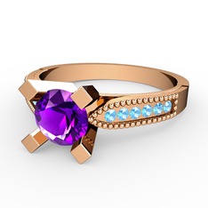 Edina Tektaş Yüzük - Ametist ve akuamarin 18 ayar rose altın yüzük #1wiemz0