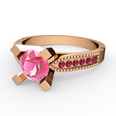 Pembe kuvars ve rodolit garnet 18 ayar rose altın yüzük
