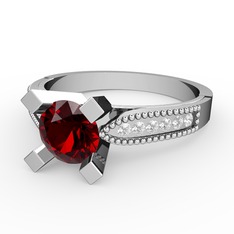 Garnet ve swarovski 8 ayar beyaz altın yüzük