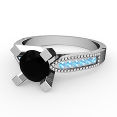 Edina Tektaş Yüzük - Siyah zirkon ve akuamarin 18 ayar beyaz altın yüzük #1wqwg83