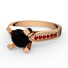 Siyah zirkon ve garnet 8 ayar rose altın yüzük
