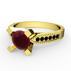 Kök yakut ve siyah zirkon 925 ayar altın kaplama gümüş yüzük