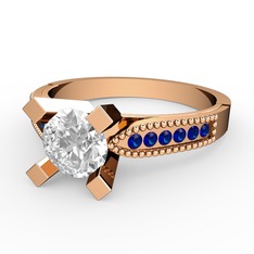 Swarovski ve lab safir 8 ayar rose altın yüzük