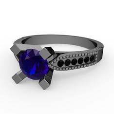 Edina Tektaş Yüzük - Lab safir ve siyah zirkon 925 ayar siyah rodyum kaplama gümüş yüzük #1yv83g5