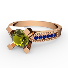 Peridot ve lab safir 18 ayar rose altın yüzük