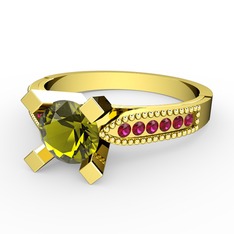 Peridot ve rodolit garnet 925 ayar altın kaplama gümüş yüzük
