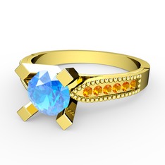 Edina Tektaş Yüzük - Akuamarin ve sitrin 18 ayar altın yüzük #357f1j