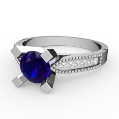 Edina Tektaş Yüzük - Lab safir ve beyaz zirkon 14 ayar beyaz altın yüzük #3fg0b7