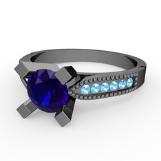 Edina Tektaş Yüzük - Lab safir ve akuamarin 925 ayar siyah rodyum kaplama gümüş yüzük #4xyv6u