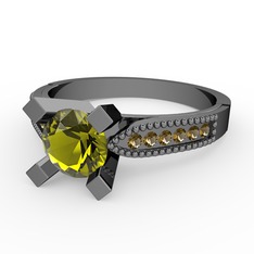 Peridot ve dumanlı kuvars 925 ayar siyah rodyum kaplama gümüş yüzük