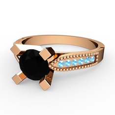 Edina Tektaş Yüzük - Siyah zirkon ve akuamarin 8 ayar rose altın yüzük #51m3ll