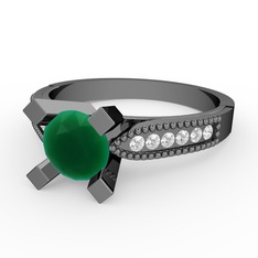 Edina Tektaş Yüzük - Kök zümrüt ve beyaz zirkon 925 ayar siyah rodyum kaplama gümüş yüzük #5ay2pj