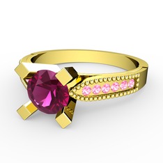 Rodolit garnet ve pembe kuvars 14 ayar altın yüzük