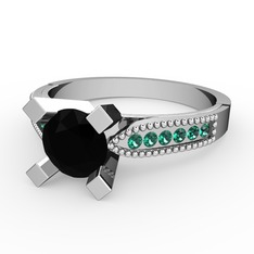 Edina Tektaş Yüzük - Siyah zirkon ve yeşil kuvars 18 ayar beyaz altın yüzük #6uhmsr