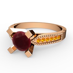 Edina Tektaş Yüzük - Kök yakut ve sitrin 18 ayar rose altın yüzük #6x00ym