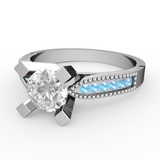 Edina Tektaş Yüzük - Pırlanta ve akuamarin 14 ayar beyaz altın yüzük (0.66 karat) #70sjo8