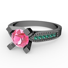 Edina Tektaş Yüzük - Pembe kuvars ve yeşil kuvars 925 ayar siyah rodyum kaplama gümüş yüzük #763nn0