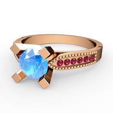 Akuamarin ve rodolit garnet 18 ayar rose altın yüzük