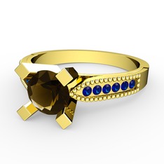 Dumanlı kuvars ve lab safir 8 ayar altın yüzük