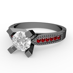 Beyaz zirkon ve garnet 925 ayar siyah rodyum kaplama gümüş yüzük