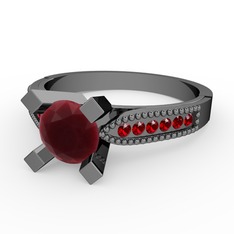 Edina Tektaş Yüzük - Kök yakut ve garnet 925 ayar siyah rodyum kaplama gümüş yüzük #9azg4c