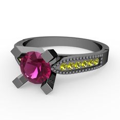 Edina Tektaş Yüzük - Rodolit garnet ve peridot 925 ayar siyah rodyum kaplama gümüş yüzük #9ieq6o