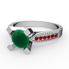 Kök zümrüt ve garnet 14 ayar beyaz altın yüzük