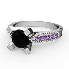Edina Tektaş Yüzük - Siyah zirkon ve ametist 14 ayar beyaz altın yüzük #ced5fr