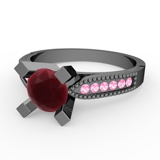 Edina Tektaş Yüzük - Kök yakut ve pembe kuvars 925 ayar siyah rodyum kaplama gümüş yüzük #ef3kyp