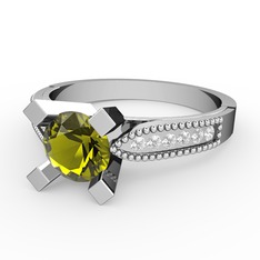 Peridot ve swarovski 14 ayar beyaz altın yüzük