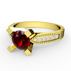 Garnet ve beyaz zirkon 8 ayar altın yüzük